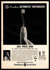 1962 General Electric Cordless Automatic Toothbrush "Just Press Here" Print Ad