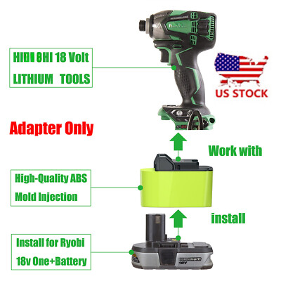 1x Adapter for Hitachi 18v Slide Slot Type Tools, fits Ryobi 18v One+ Batteries