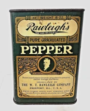 Rawleigh's Pure Granulated Pepper Spice Tin  Freeport Ill  8 Oz