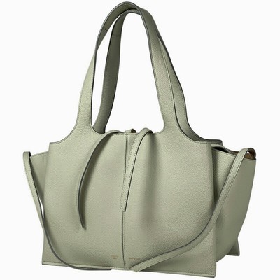 CELINE Trifold Small Tote Bag Logo Handbag Leather Mint Green Women's