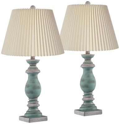 Patsy Traditional Table Lamps 26 1/2'' High Set of 2 Blue Ivory Shade for Bedroom