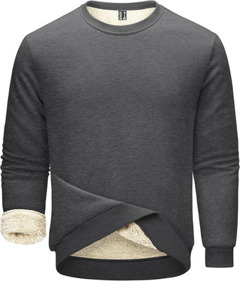 Men'S Fleece Sweatshirts Thermal Crewneck Sweatshirt Winter Warm Sherpa Lined Pu