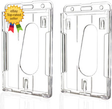 Hard Plastic ID Badge Holder 2 Pack Heavy Duty Clear Vertical Card Holder