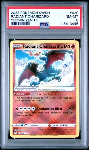 2023 POKEMON SWORD & SHIELD CROWN ZENITH #020 RADIANT CHARIZARD PSA 8