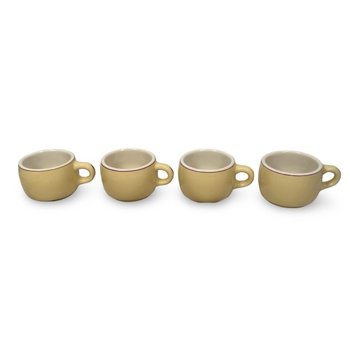 Vintage Sterling Diner Restaurant Ware Mugs Cups Set 4 Yellow Maroon Pinstripe