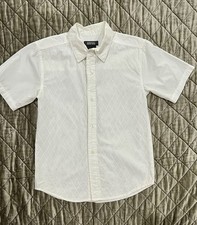 Kenneth Cole Sz 7 Short Sleeve Button Up Shirt Boys White Patterned 100 Cotton