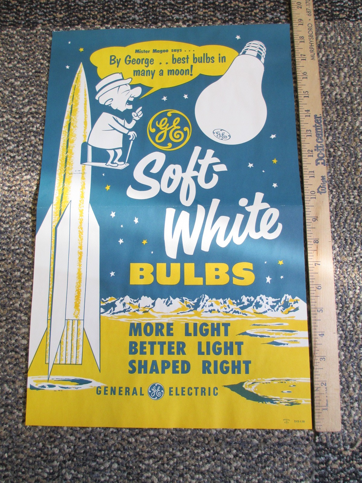 Mr Magoo Gen Electric 1961 cartoon store display space rocket ship sign POSTER