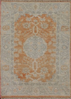 Orange Oushak Foyer Rug 2x3 Vegetable Dye Hand-knotted Wool Accent Carpet