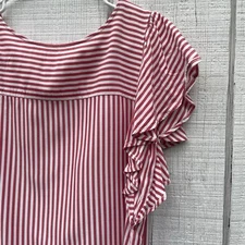 LOFT Red White Striped Blouse Shortsleeved Summer Top XS Rayon Soft
