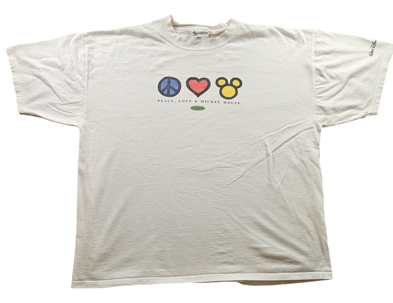 Disney Mickey Mouse Shirt Mens Extra Large White Peace Love Graphic Tee WDW