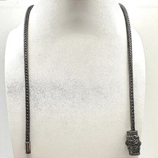 Vintage 90s Silver Tone Braided Wheat Chain Necklace Ornate Barrel Slider Boho