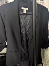 H M Women's Black Lined Open Front Blazer Jacket Long Sleeve Size 8