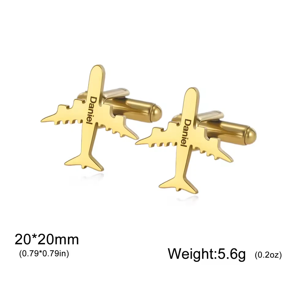 Gemelos con nombre personalizado avión par joyas grabadas hombres mujeres oro plata regalo Foto 4 de 4