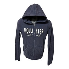 Hollister Cali Sweatshirt Hoodie Boys Size Large Full Zip Blue Embroidered Youth
