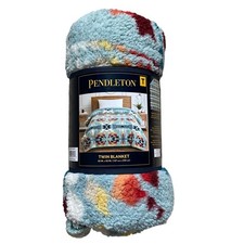 NEW PENDLETON Legend Lake Aqua Aztec Tribal Sherpa Fleece Blanket Twin Throw