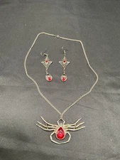 Spider Red Crystal Stone Necklace And Mtchimg Earrings