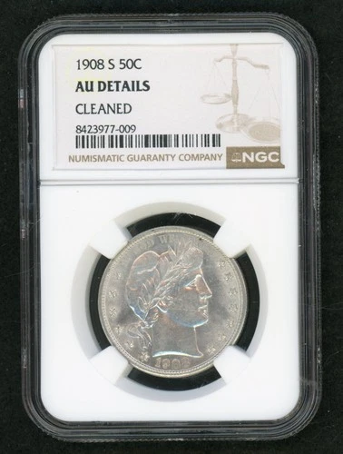 1908-S Barber Half Dollar NGC AU Details Cleaned