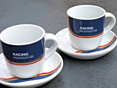 2x Porsche 911 Dakar Espresso Kaffee/Coffee Tasse+Untertasse Rothmans Racing Set
