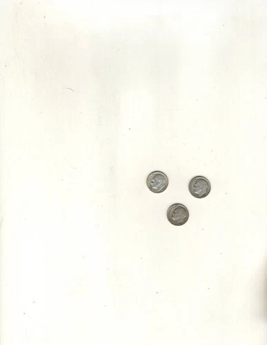 3 Roosevelt Dimes , 1946 , 1954-D, 1964D ,Circulated, Good condition, 90% Silver