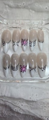 Medium Stilleto Classic French Tip Press On Nails | Rainbow Cat-eye | Chrome