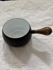 Vintage Fondue Pot Black White Enamel