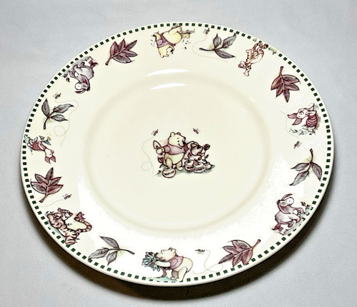 DISNEY~ Stoneware 11" DINNER PLATE (Winnie the Pooh, Leaf & Animal Rim) Retired
