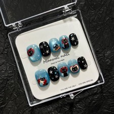 Black Cat: 10pcs Cute Black Cat Press on Nails 3D Heart Short Fake Nail Tips