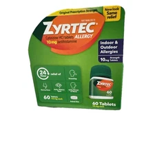 New Zyrtec Allergy Relief 10mg Tablets - 60 Count (exp 10/2027) Sealed Box