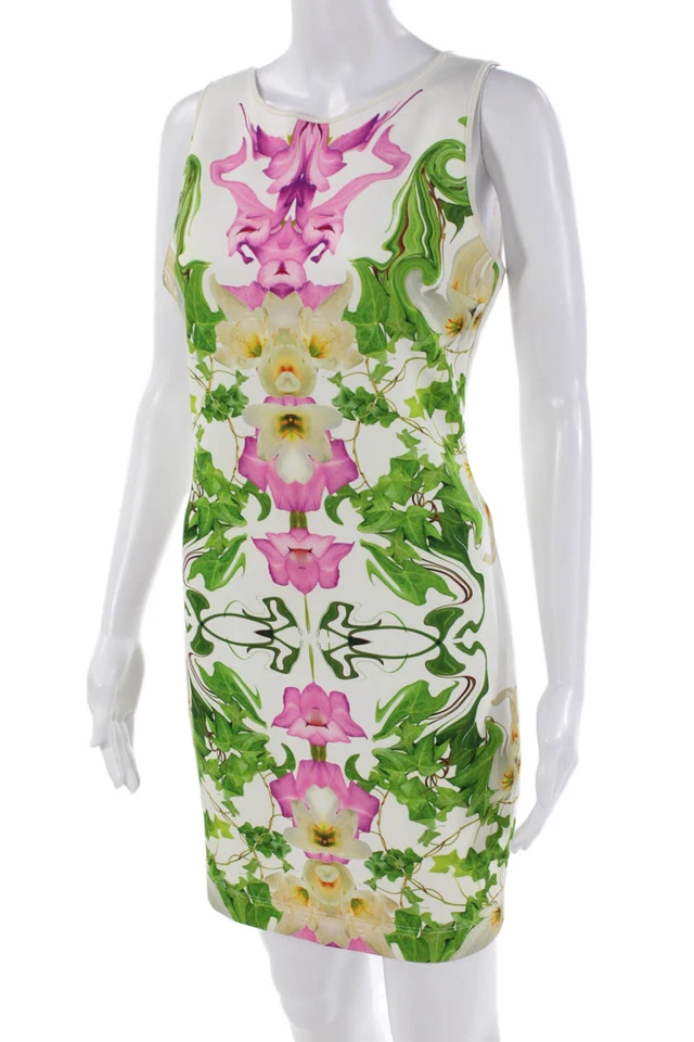 Vestido recto Clover Canyon para mujer floral cuello redondo sin mangas blanco multi talla L Foto 2 de 4
