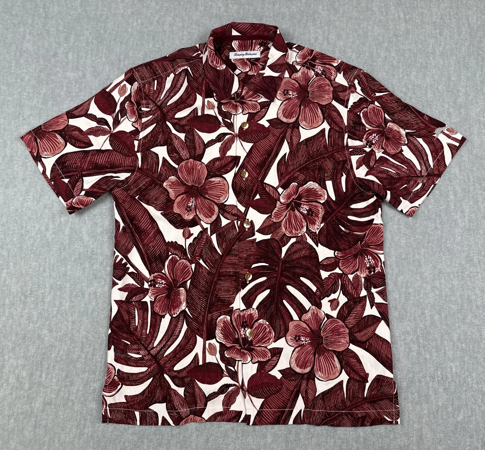 Tommy Bahama Camp Shirt Mens Small Red Floral Lush Silk Button Down Short Sleeve