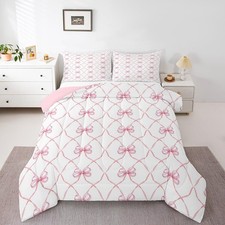 Pink Bowknot Comforter Set Full Bow Knot Bedding for Girls Butterfly Knot Bow...