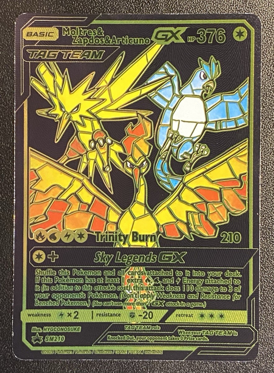 Pokémon Black Foil Fan Art Moltres & Zapdos & Articuno GX Tag Team