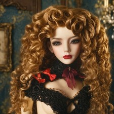 Dollmore 8-9 " Rosabel SM Mohair Curl Wig Amber Brown 1/3 BJD dollfie SD wig
