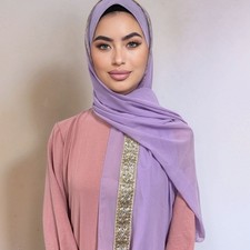 Muslim Hijab Shawl Wrap Turban Women Chiffon Long Headscarf Sequins Scarves Arab