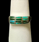 VTG Handcrafted 925 Sterling Silver Inlaid Green Turquoise Band Ring Size 8.5