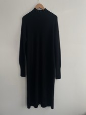 COS Jumper Dress Black 100% Wool Knitted Sz S Funnel Neck Back Slit Maxi Long