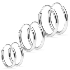 Adorable Plain Mini Hoop Earrings 3 Pairs Set 8mm 10mm 12mm Sterling Silver 925