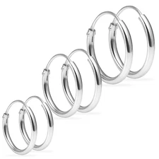 Adorable Plain Mini Hoop Earrings 3 Pairs Set 8mm 10mm 12mm Sterling Silver 925