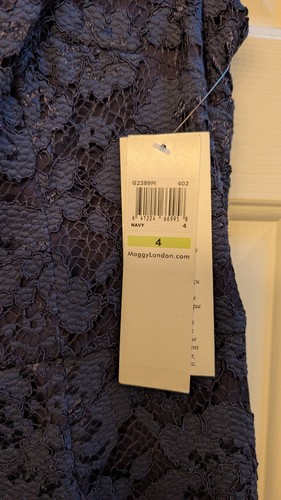 NWT Maggy London Womens Navy Blue Lace Cocktail Party Wedding Guest Dress Sz 4 - Picture 2 of 5