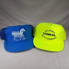 Selkirk Conrail Hat Men OS Neon Yellow Blue Trucker Cap Vintage USA Made
