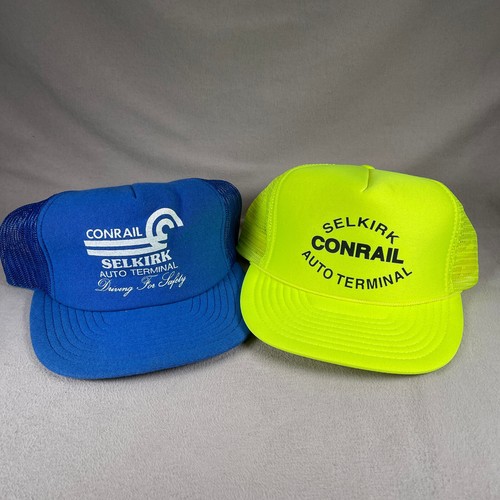Selkirk Conrail Hat Men OS Neon Yellow Blue Trucker Cap Vintage USA Made
