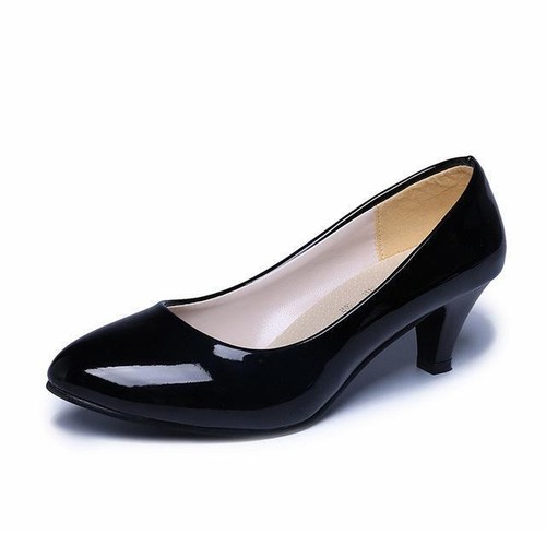 Scarpe da donna decolte tacco grosso basso punta tonda slip on scarpe eleganti da sposa UK - Foto 13 di 33