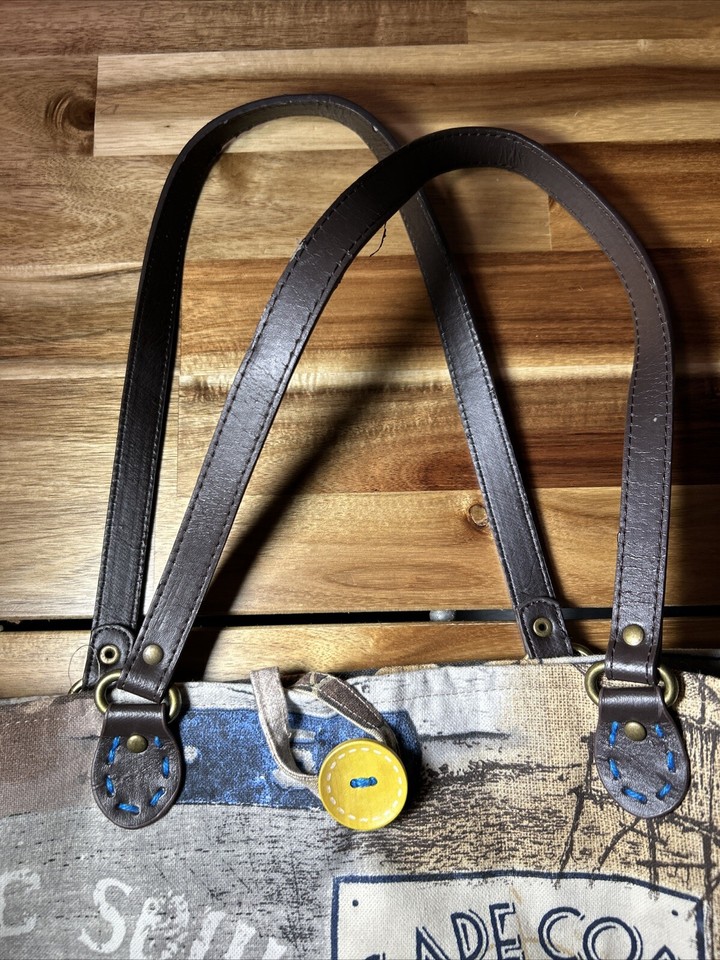 Cape Cod Fabric Summer Tote Bag Faux Leather Straps Pot Style 12” Tall