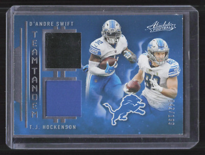 2021 Panini Absolute TJ Hockenson D'Andre Swift Team Tandems Jersey Glove /199 