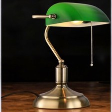 LAMPE DE BUREAU BANQUIER ANCIEN BRONZE NOTAIRE ART DECO OPALINE VERTE VINTAGE