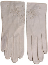Vintage Size S 6 1/4 Cream Leather 8.5" Formal Gloves 3D Flower Wrist Button