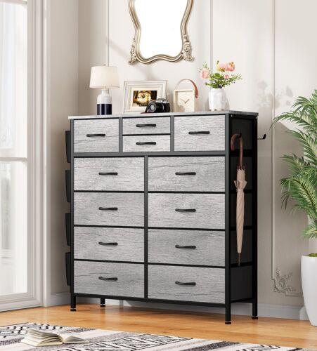 12 Drawer Dresser for Bedroom Fabric Storage Chest of Drawers Nursery Oak Gray - Picture 10 of 10