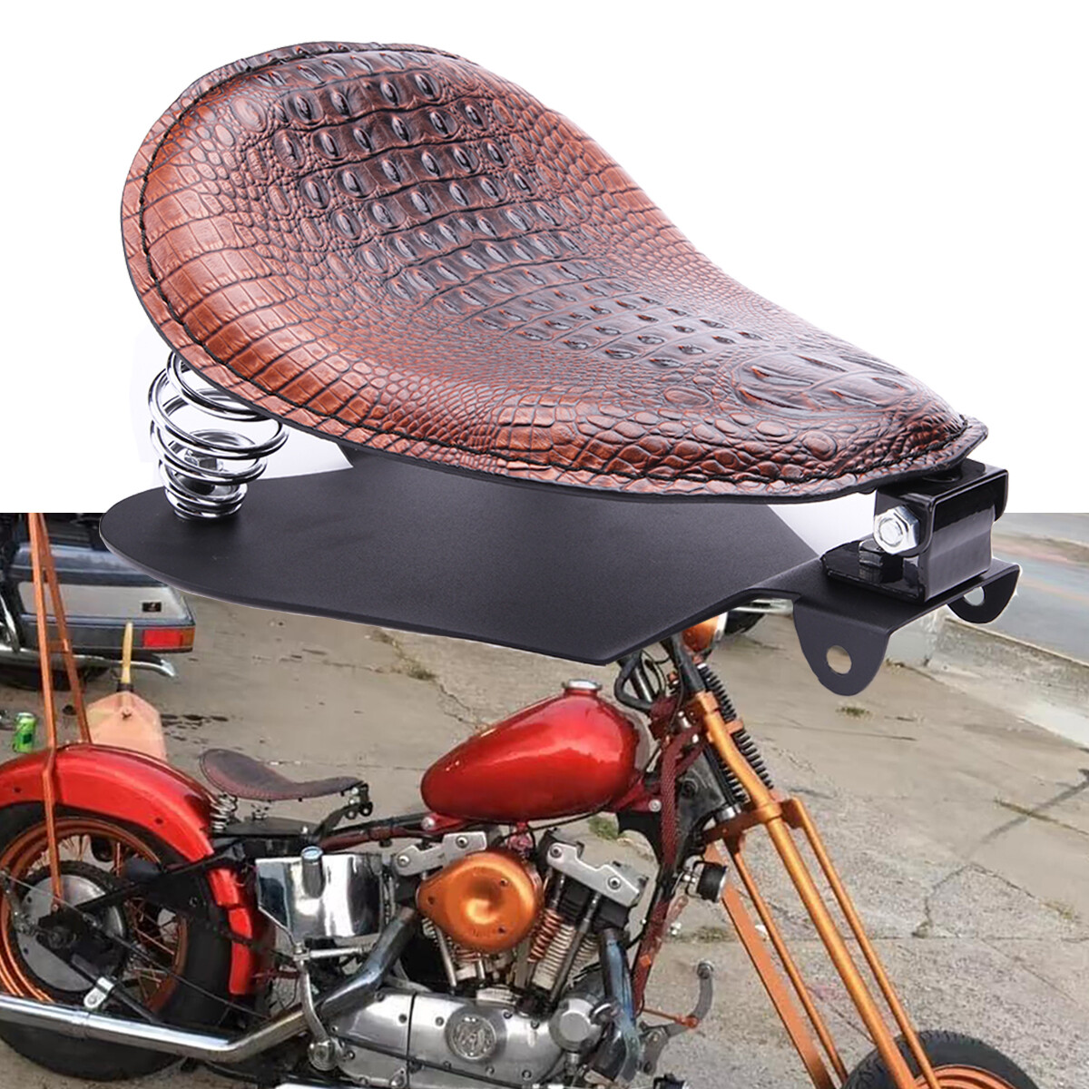 バイク　ソロシート　ハーレー Leather Motorcycles Seats Retro Motorcycle Solo Leather Seat w/ 3 Spring Bracket for