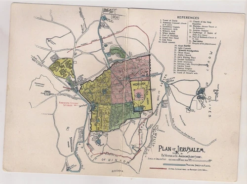 Judaica Palestine Great Old Map Plan American Colony Stores