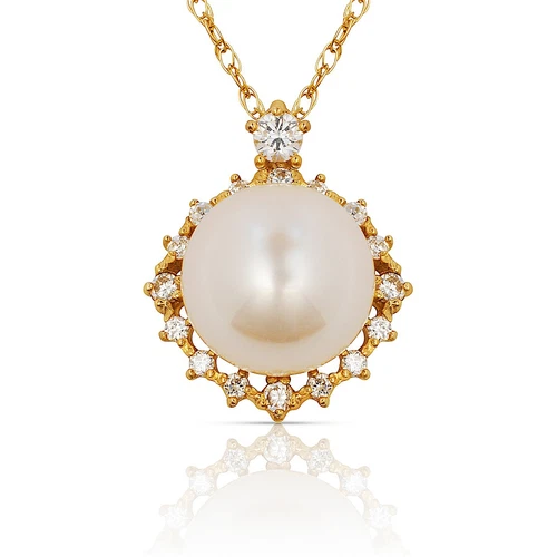 14K Yellow & White Gold white Freshwater Pearl For Women - Picture 1 of 1